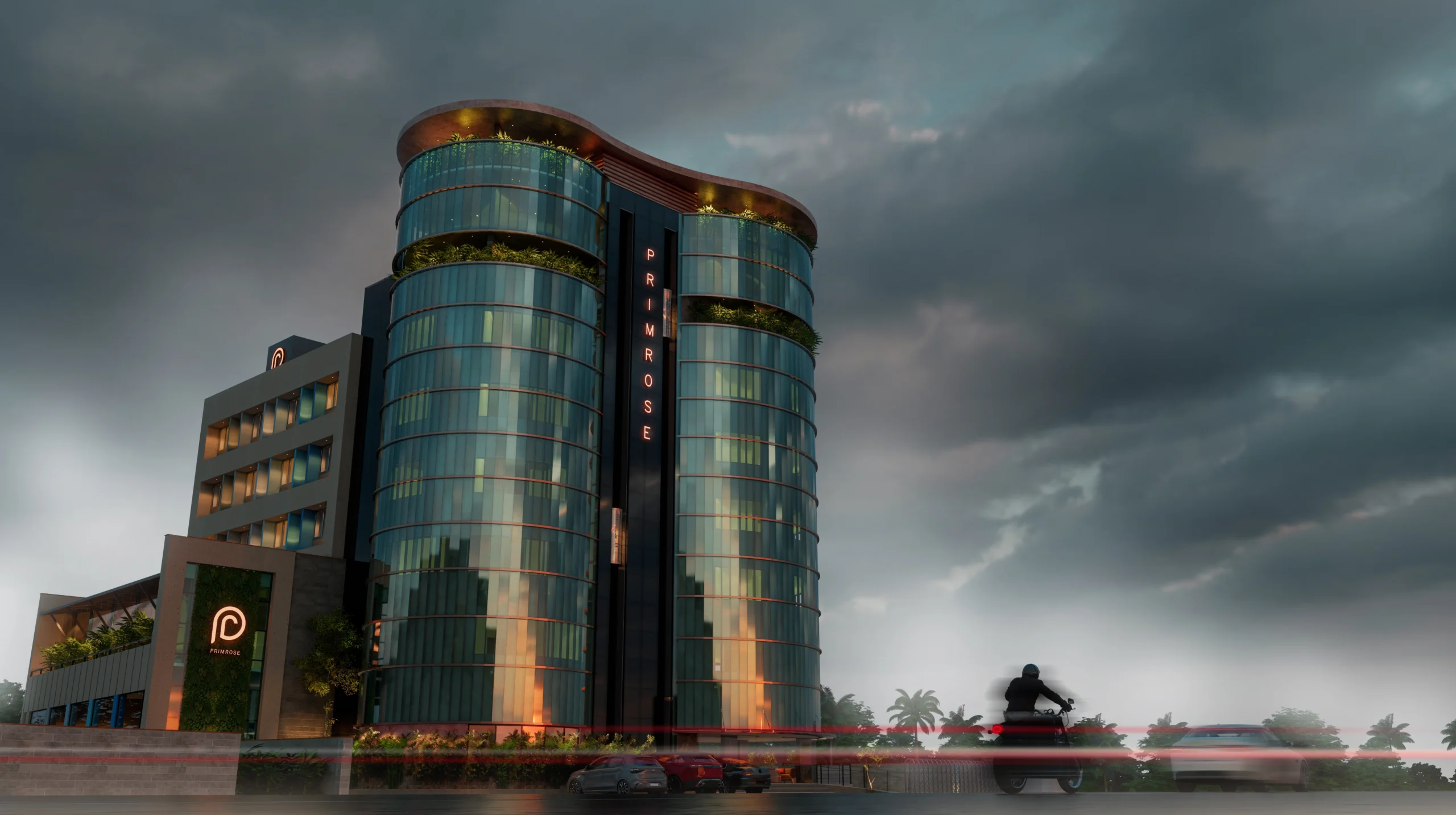 Vazhayila Hotel facade built by Rzian Infrastructures, Trivandrum