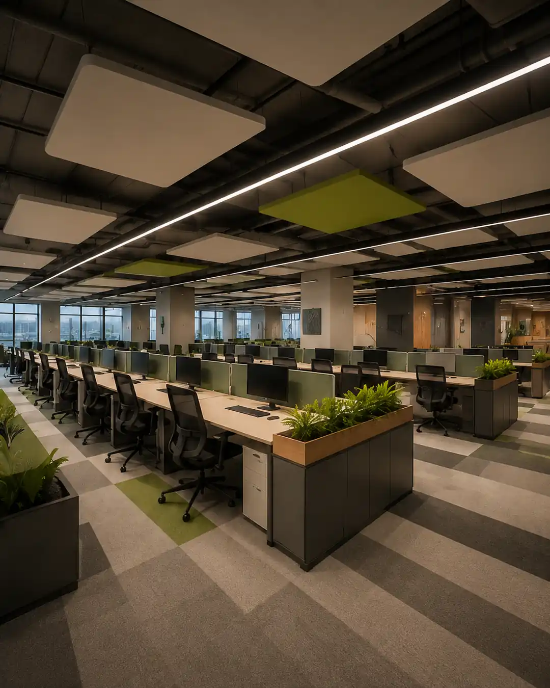 Open-plan office workstations interior, Trivandrum, designed by Rzianz Infrastructures