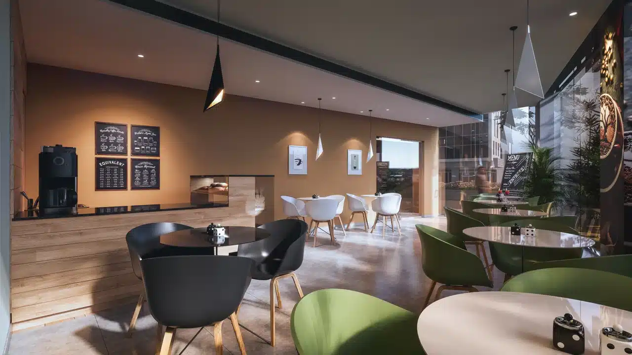 Amigos star hotel coffee shop interior, Trivandrum, designed and built by Rzianz Infrastructures