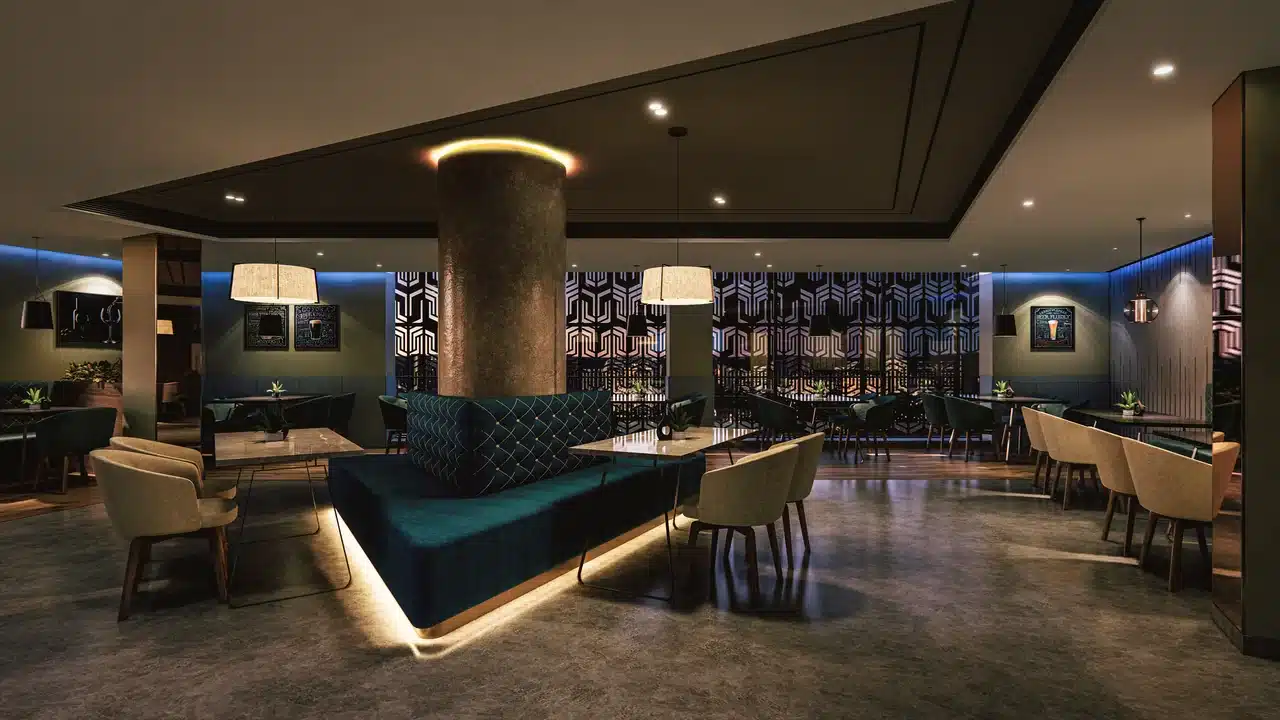 Amigos star hotel executive bar interior, Trivandrum, designed and built by Rzianz Infrastructures
