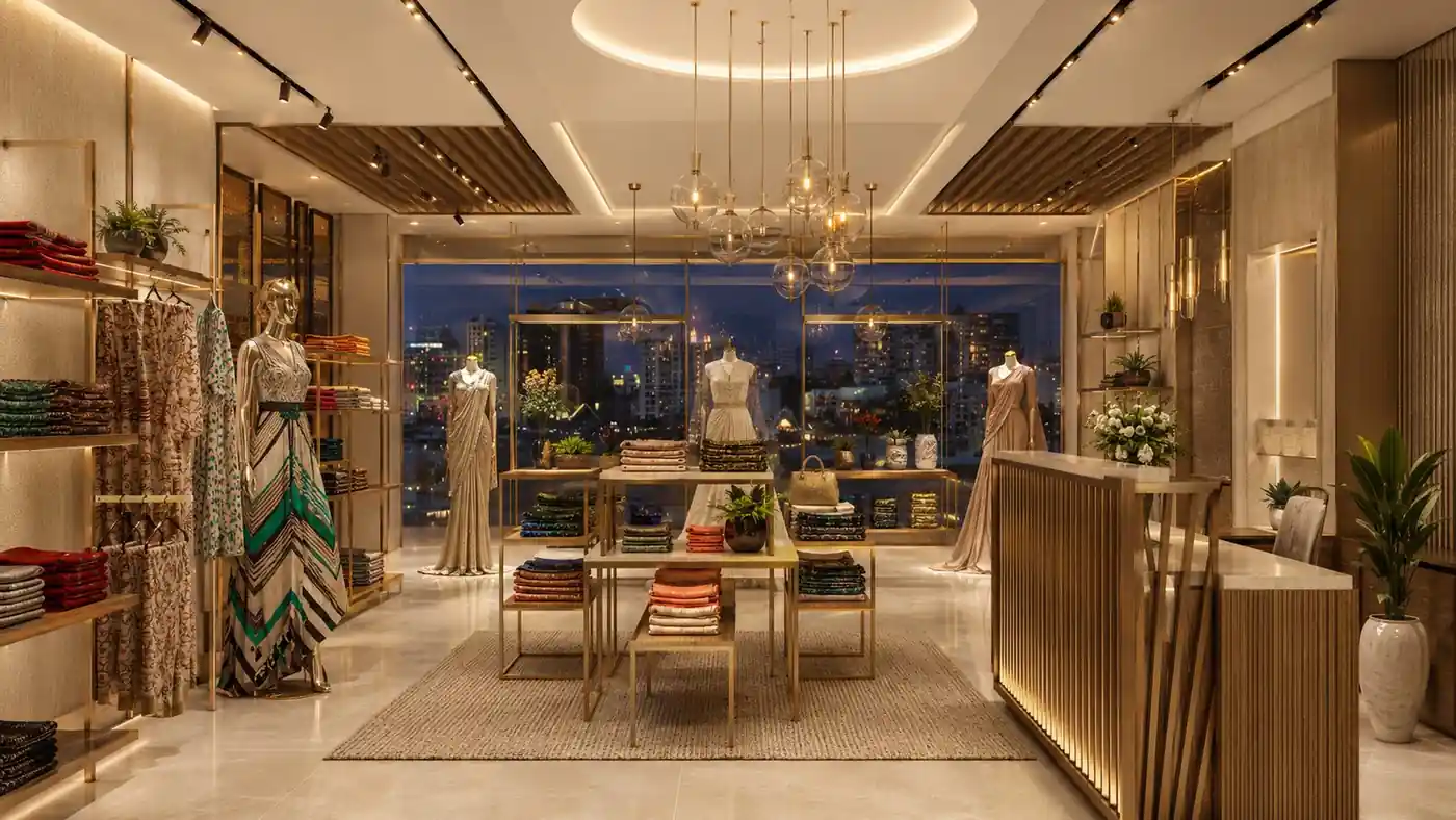 Premium retail showroom interior, Kazhakkoottam Trivandrum, fitted out by Rzianz Infrastructures