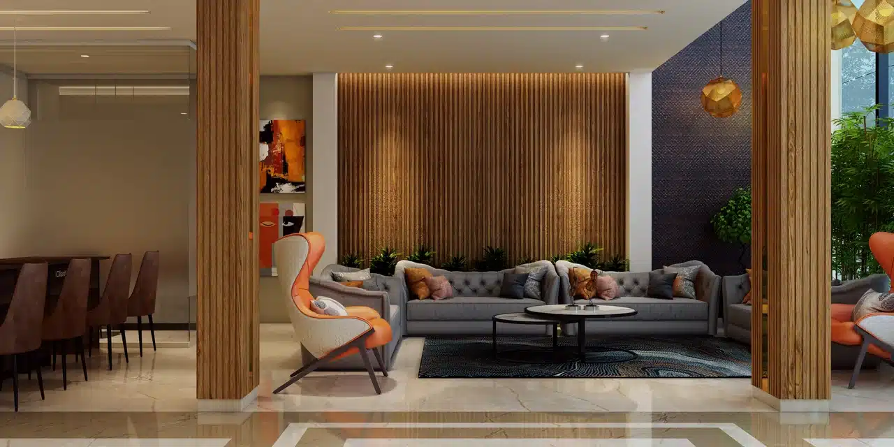 Pearl Palace lobby interior, Attingal, designed and built by Rzianz Infrastructures