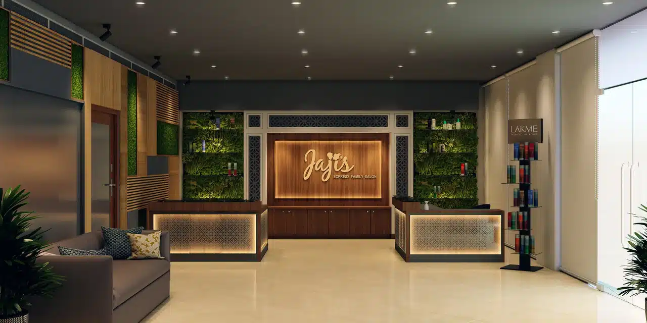 Salon reception interior, Trivandrum, designed and built by Rzianz Infrastructures