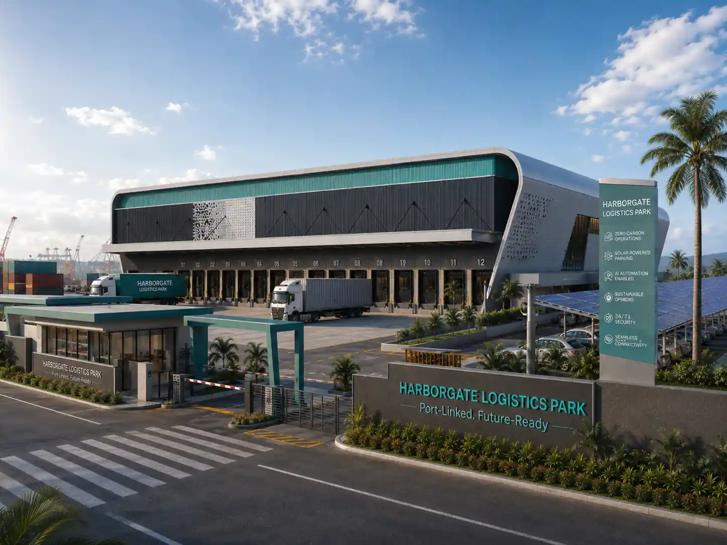 Port-linked logistics facility, loading dock view