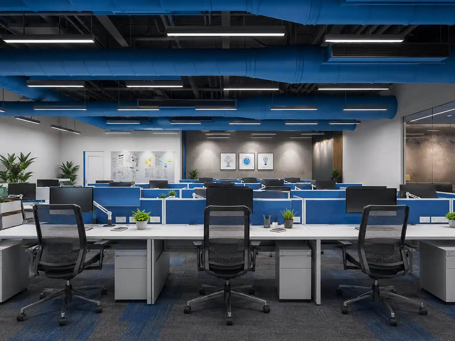 Corporate office workstations interior, Trivandrum, designed and built by Rzianz Infrastructures