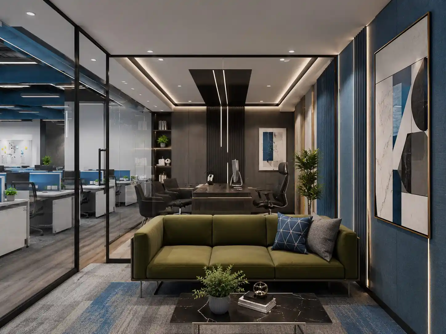 Executive office cabin interior, Trivandrum, designed and built by Rzianz Infrastructures